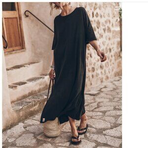 Mikuta Dark Long Loose T-Shirt Dress - S